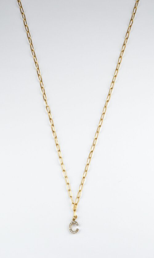 Collier chaîne dorée avec pendentif lettre strass personnalisable