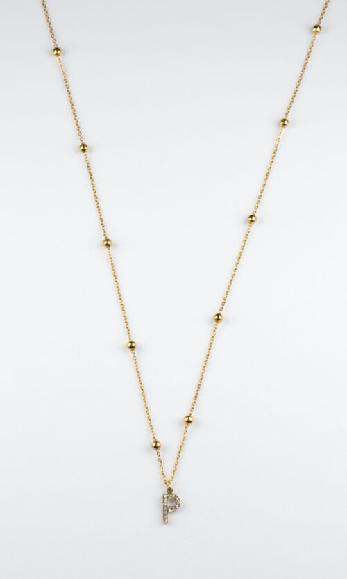 Collier chaîne bille doré avec lettres à personnaliser