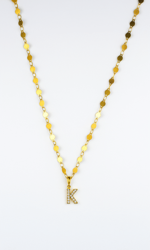 Collier plat doré avec pendentif lettre à strass personnalisable