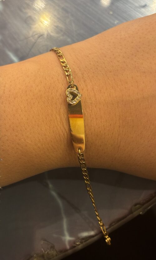 Gourmette enfant cœur strass & gravure