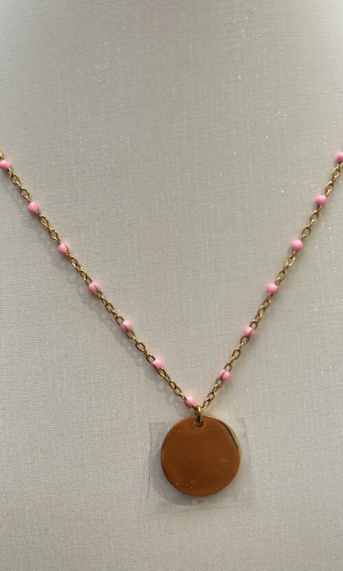 Collier Gravure Perle Rose